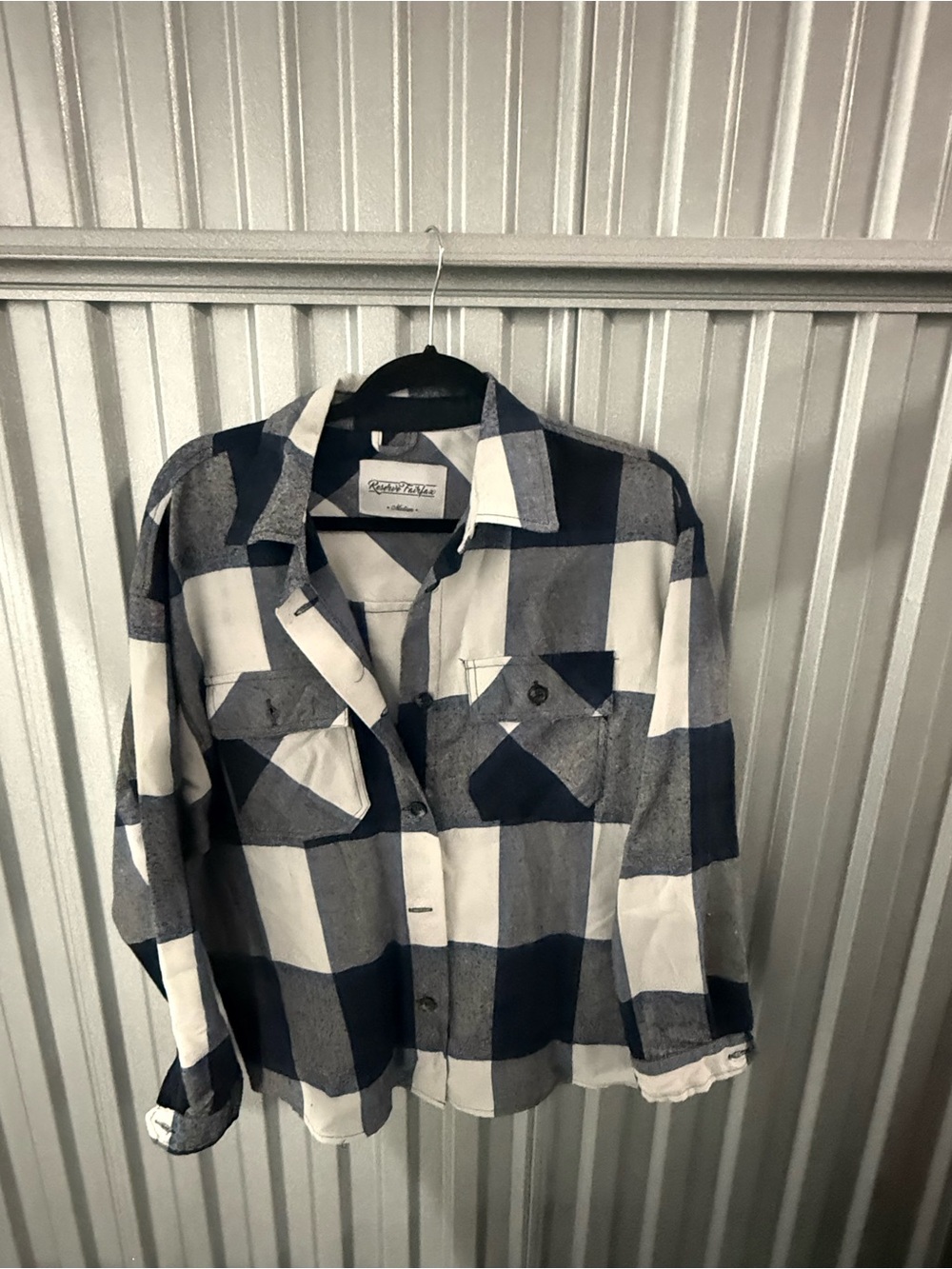 Casual women’s Navy and White Plaid Shirt Jacket